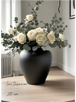 Handanca Seramik Bohem Zarif Iskandinav Tarzı Trend Orta Boy 20 cm Vazo Siyah
