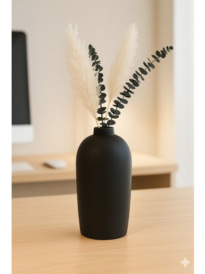 Handanca Tasarım Siyah Taş Vazo 16 cm Oturma Odası Konsol Üstü Şık Dekorasyon