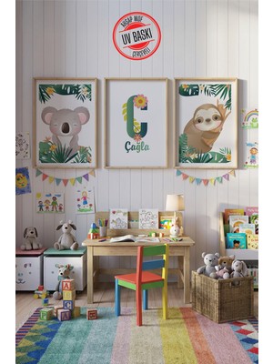 Giftcrea Uv Baskılı Çocuk Odası 3'lü Ahşap Mdf Tablo Seti - V3