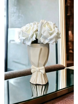 Handanca Iskandinav Büyük Buket Vazo Biblo Çiçeklik Dekoratif Fiyonklu Vazo 20X10X10CM Bohem