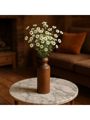 Handanca Ahşap Vazo Ceviz Rengi - 18CM & 7cm Dekoratif Vazo, Rustik Vazo, El Yapımı Ahşap Dekor Çiçeklik