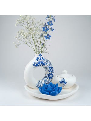 Handanca Dekoratif Modern Minimal 4 Parça Çini Desen Görünümlü Vazo Seti