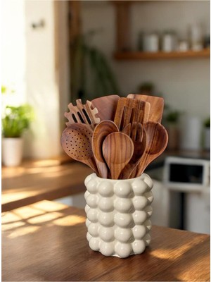 Handanca Bubble Beton Bej Dekoratif Vazo 15X10 cm | Pampas & Baloncuklu Tasarım