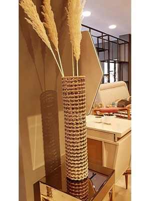 Handanca Metal Tel Hasır Örgülü Tasarım Vazo 70CM Pampas Vazosu , Hasır Vaso