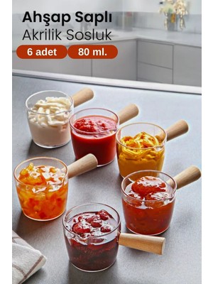 Handanca 6 Lı Ahşap Saplı Mika Reçellik Sosluk Sofra Sunum Kahvaltı Seti - 80 ml