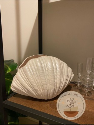 Handanca Seramik Istiridye Vazo (28X18) Krem Inci