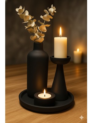 Handanca Modern 4'lü Dekoratif Set (Vazo-Şamdan-Mumluk-Tepsi)