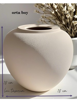 Handanca Krem Rengi Ada Doğal Seramik Dokulu Vazo El Yapımı Sade Bohem Trend Minimalist Tasarım