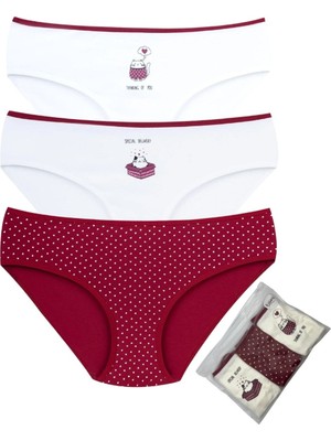 Eslara Kadın 3'lü Paket Pamuklu Kedi ve Kalp Baskılı Bikini Külot Seti