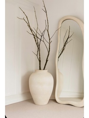 Handanca Krem Rengi Dokulu Vazo Stoneware Modern Iskandinav Tarzpota Ev Dekorasyon Toprak El Yapımı 38*28 cm