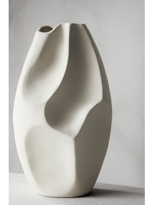 Handanca Vazo Seramik Krem Rengi Modern Xl Boy 32 cm Avrupa Japandi Iskandinav Tarzı