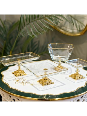 Handanca 4 Parça Gold Pasta Sunumluk Kurabiyelik Seti