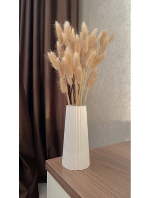 Handanca Beyaz Çizgili Büyük Boy Vazo – Iskandinav Stil / Taş Tozu / 19CM