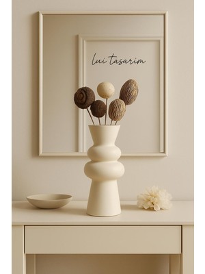 Handanca Krem Rengi Vazo Iskandinav Tarzı Modern Minimalist Sade Dekoratif 28 cm Vazo