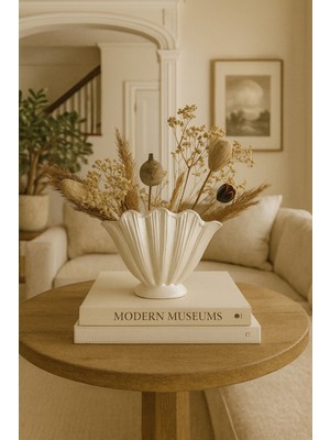 Handanca Bohem Tarz Sedefli Beyaz , Parlak Istiridye , Midye Vazo Dekoratif Vazo Biblo 17*20 Orta Boy