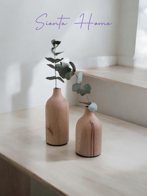 Handanca Dekoratif Doğal Ahşap 2’li Vazo Boyasız Gürgen Ağacı - Ham