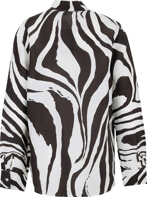 Fabrika Siyah Kadın Loose Fit Desenli Gömlek F6SL-GML0102