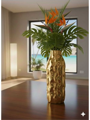 Handanca 35 cm Dalga Serisi Gold Renk Iskandinav Tarzı Vazo