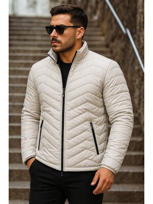Comstar Erkek Kışlık Trend Krem Kapitone Şişme Mont