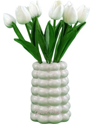 Handanca Gözdehobi Baloncuklu Parlak Vazo Bubble Dekoratif Kuru Çiçek Vazo | Beyaz