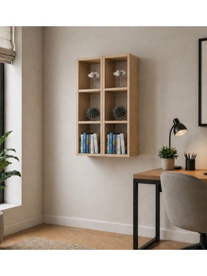 Dekormer Design Kitaplık Oturma Odası Duvar Rafı 2 Li Birleşik Mobilya Takım Siyah