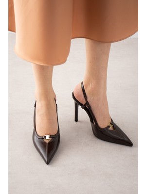 Seniorah Urban Kahverengi cilt Sivri Burun Ince Yüksek Topuklu Kadın Ayakkabı