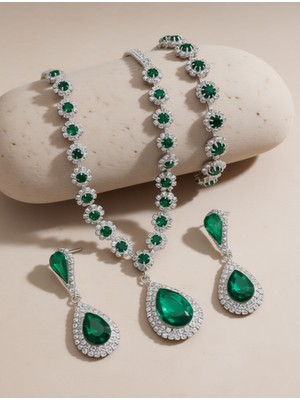 Renkada Gümüş Kaplama Rose Kolye Küpe ve Bileklik Seti 3'lü Set Kadınlar İçin Günlük ve Özel Gün Kullanımı