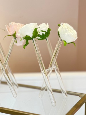 Handanca Modern Çapraz Tasarımlı Cam Vazo Borosilikat Cam El Yapımı Vazo Dekoratif Ev Eşyası