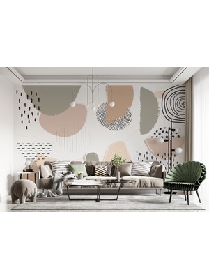 Lotus Aura Minimal Bohem Oturma Odası Duvar Dekoru, Soyut Desenli Modern Yatak Odası Duvar Kağıdı