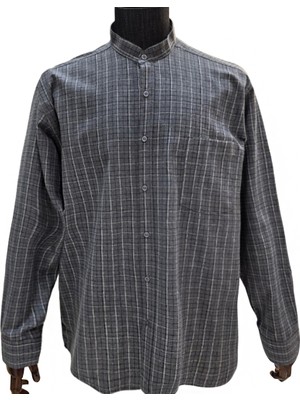 Akıncı Tekstil Hakim Yaka Tek Cepli Gri Kareli Kışlık Gömlek