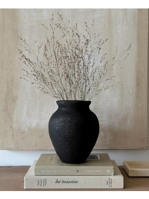 Handanca Siyah Vazo Modern Iskandinav Tarz Sante Vazo Ev Dekorasyon Toprak El Yapımı Stoneware Vazo 25 cm