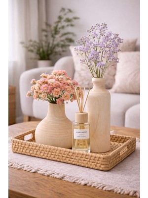 Handanca 2'li Ahşap Vazo Açık Renk- Dekoratif Vazo, Bohem Vazo, El Yapımı Ahşap Dekor Çiçeklik