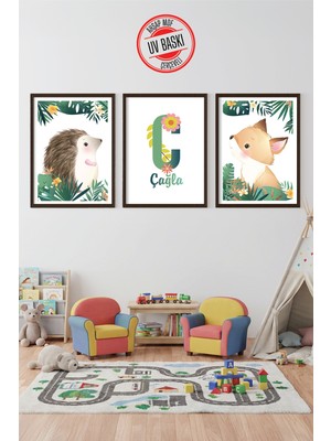 Giftcrea Uv Baskılı Çocuk Odası 3'lü Ahşap Mdf Tablo Seti - V5