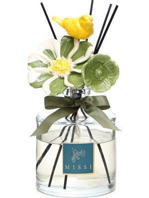 Missi Crystal Bloom Collection Emerald-Parlak Sırlı Seramik Çiçekli Oda Kokusu-White Jasmine