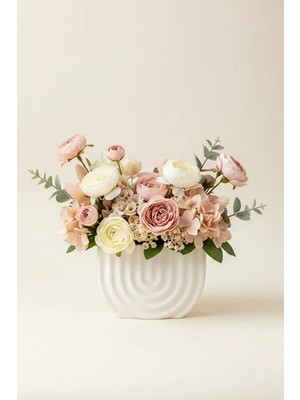 Handanca Bohem Desenli Beton Dekoratif Vazo – 15X10 cm Modern Minimal Saksı