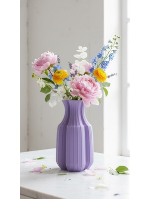 Handanca 3dbaskı Ribbed Dekoratif Vazo – Minimalist Tasarım, Modern Iç Mekan Objesi (Çiçekler Dahil Değildir)