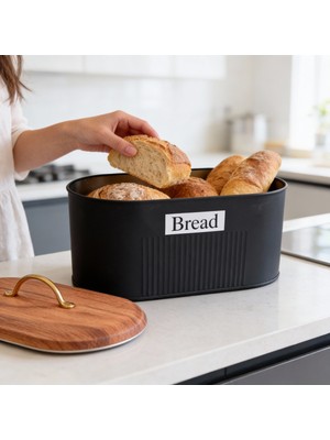 Handanca Kapaklı Metal Ekmeklik Ahşap Görünümlü Kapaklı