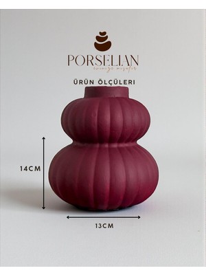 Handanca Boğumlu Çizgili Eskitme Görünümlü Dekoratif Vazo 14X13 cm Bordo Salon Obje