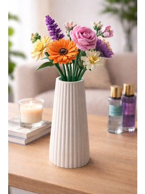 Handanca 19CM Oluklu Dekoratif Bohem Kuru Çiçek Vazosu, Hediyelik Ev Ofis