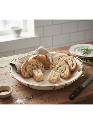 Handanca Kordon Örgülü Metal Kaplamalı Ekmek Sepeti Çok Amaçlı Sepet