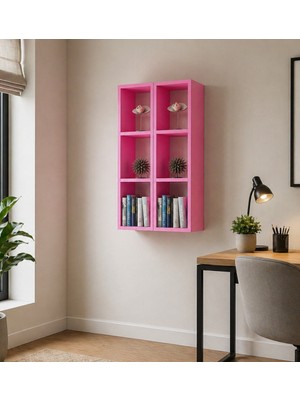 Dekormer Design Kitaplık Oturma Odası Duvar Rafı 2 Li Birleşik Mobilya Takım Pembe