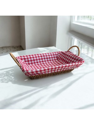 Handanca Hasır Görünümlü Plastik Ekmek Sepeti Kulplu Bezli Diködrtgen - 600