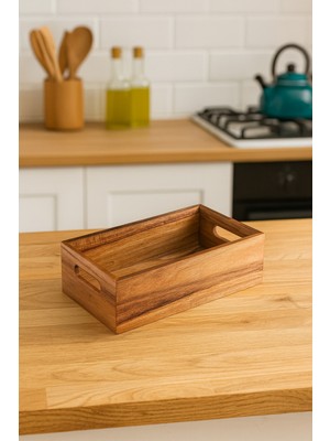 Handanca Akasya Lüx Kulplu Ekmeklik/sandık Yağdanlık Kutusu