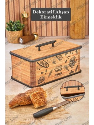 Handanca Kapaklı Ahşap Ekmeklik - Dekoratif Desenli Ekmek Saklama Kutusu - Lüx Büyük Ekmek Dolabı
