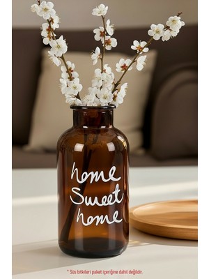 Handanca Amber Cam Dekoratif Vazo – “home Sweet Home” Yazılı, 20 cm Süs Bitkisi Vazosu