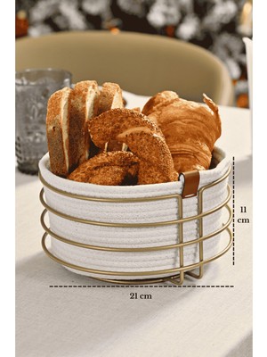 Handanca Mat Gold Yuvarlak Ekmek Sepeti Ekmeklik Sunum Sepeti Makrome Çok Amaçlı Paslanmaz Metal