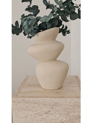 Handanca Seramik Bej Kaya Vazo