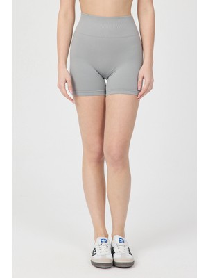 Segnante Kadın Yüksek Bel Toparlayıcı Seamless Gri Biker Tayt - Kısa Spor Şort Tayt