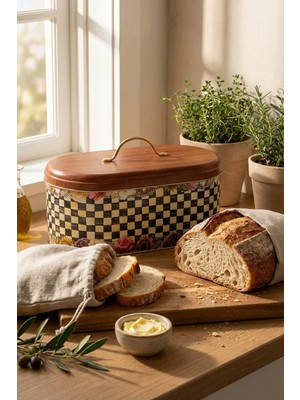 Handanca Ekmeklik, Metal Ekmeklik, Ekmek Sepeti, Çiçek Desenli Ekmeklik, Yerli Üretim (34 cm x 19 cm x 16 Cm)