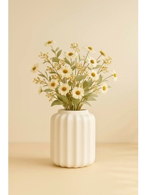 Handanca Asteria Beyaz Iskandinav Tarzı Modern Minimalist Dekoratif Seramik Vazo Çiçeklik Solenne Collection